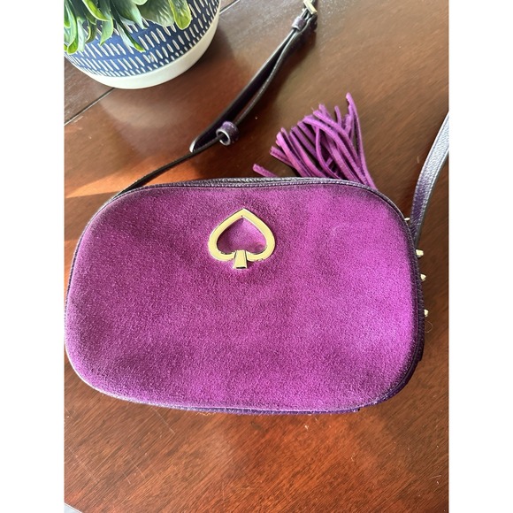 Kate Spade Kourtney Camera Bag Purple Suede Pebbled Leather Purse Crossbody EUC - Picture 2 of 8